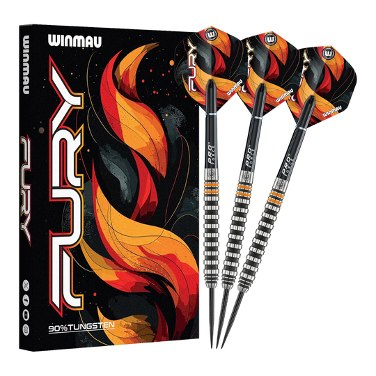 Freccette in acciaio Winmau Fury - 22 g Gezeigt werden die Winmau Fury Steeldarts - 22g. Diese hochwertigen Steeldarts sind für anspruchsvolle Spieler konzipiert.