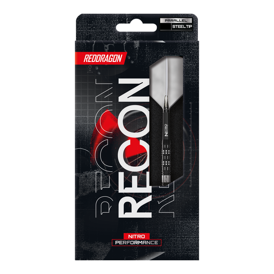 Dardi d'acciaio paralleli Red Dragon Recon Das Bild zeigt die Red Dragon Recon Parallel Steeldarts. Die Darts sind für Präzision und Leistung konzipiert.