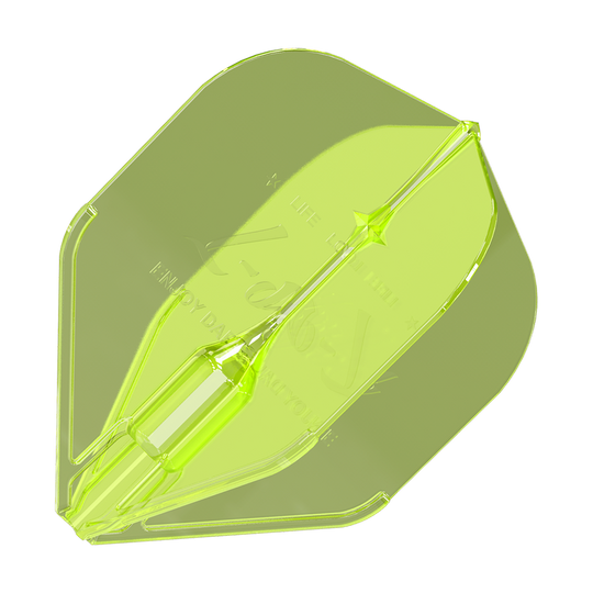 Voli L-Style Fantom L1EZ Giallo Neon Das Bild zeigt das Produkt 'L-Style Fantom L1EZ Flights Neongelb'. Es handelt sich um ein transparentes, neongelbes Dartflight-Zubehör.