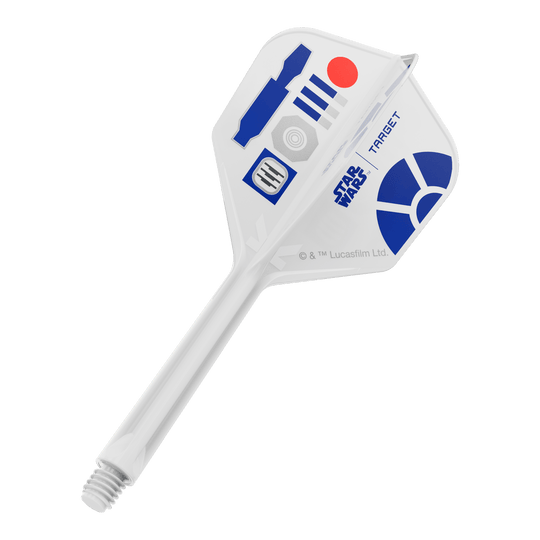 Voli Target Star Wars K-Flex R2D2 No6 Das Bild zeigt ein Produkt mit dem Dateinamen 410512_Target_StarWars_KFlex_R2D2_No6_Flights_Medium_33mm_1. Es dürfte ein Dart-Flight im Star Wars Design sein.