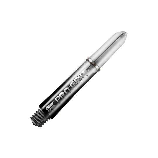 Aste Target Pro Grip Vision - 3 set - Nero Das Bild zeigt einen schwarzen Pro Grip Vision Shafts von Target mit einer Länge von 34 mm. Der Schaft hat ein glänzendes Finish und ist mit einem Schraubgewinde ausgestattet.