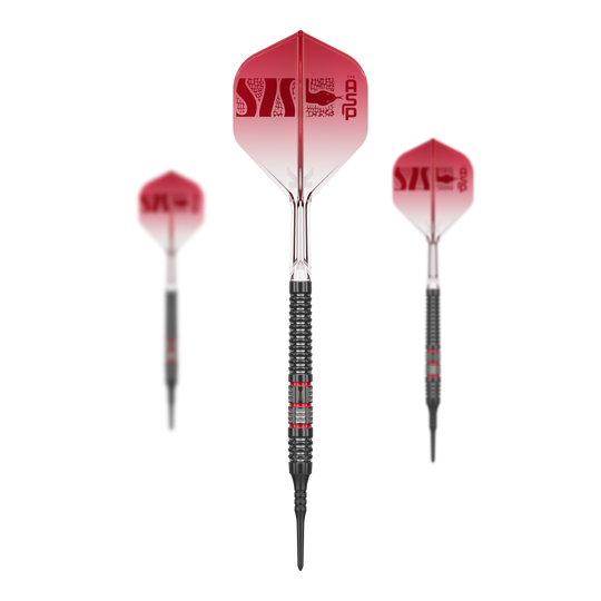 Abgebildet ist das Set der Target Nathan Aspinall 95K Softdarts mit 18g. Dieses Produkt ist für Dartspieler gedacht, die hochwertige Softdarts bevorzugen.