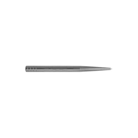 Condor Beak Point senza punte tagliate Das Bild zeigt eine silberne Dartspitze, die lang und schmal ist. Sie hat keine zusätzlichen Schnitte und misst 32 mm in der Länge.