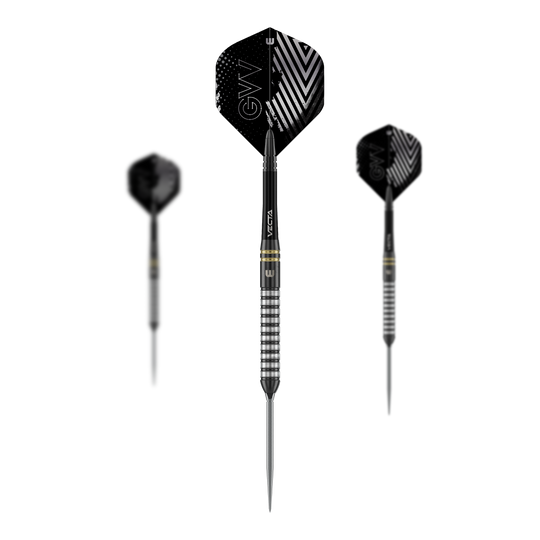Freccette in acciaio Winmau Gian Van Veen TS Switch Point Zu sehen sind Winmau Gian Van Veen TS Switch Point Steeldarts als Set. Das Bild zeigt mehrere Darts nebeneinander.