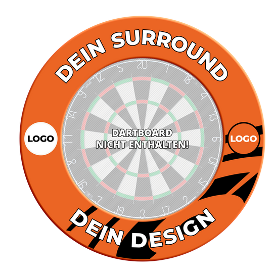 Cornice per bersaglio con il tuo design Abgebildet ist ein Dartboard Surround in Neonorange mit besonderem Design. Der Dateiname lautet 'MSF-NeonOrange_Dartboard_Surround_Wunschdruck_NeonOrange_3'.