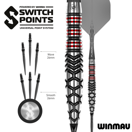 Punti di commutazione del siluro Winmau Fornax Steeldarts Das Bild zeigt die Winmau Fornax Torpedo Switch Points Steeldarts. Diese Steeldarts sind speziell für hohe Präzision und Leistung entwickelt.