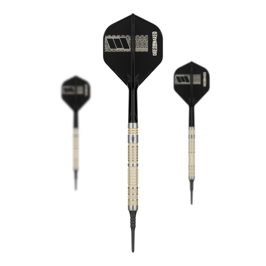 Freccette morbide Target Dimitri Van Den Bergh 95K - 19 g Gezeigt wird ein Set der Target Dimitri Van Den Bergh 95K Softdarts mit 19 Gramm. Das Set ist optimal für professionelle Dartanwendungen.