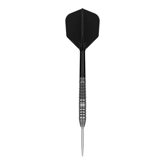 Freccette in acciaio Target Japan Black Marque Lumiere GEN3 Das Bild zeigt einen Target Japan Black Marque Lumiere GEN3 Steeldart. Der Dartpfeil hat eine schwarze Flights und einen silbernen, geriffelten Barrel.