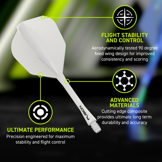 Sistema di alberi di volo Winmau Fusion n. 6 bianco pieno Zu sehen ist das Winmau Fusion Flight-Shaft-System No6 Solid White. Es handelt sich um einen weißen Flight-Shaft für Darts.