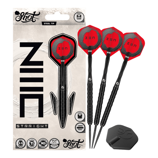 Freccette Shot ZEN Straight Turbo Point in acciaio - 23 g Das Bild zeigt Shot ZEN Straight Turbo Point Steeldarts - 23g in voller Länge. Die Steeldarts werden vollständig dargestellt.