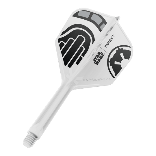 Voli Target Star Wars K-Flex Stormtrooper No6 Ein Dart-Flight aus der Star Wars KFlex Stormtrooper No6 Serie ist auf dem Bild. Der Flight ist intermediate und misst 26 mm.