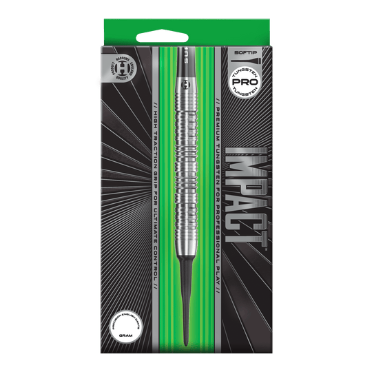 Hier sind die Harrows Impact Softdarts dargestellt. Man sieht Details des Produktes aus einer weiteren Ansicht.