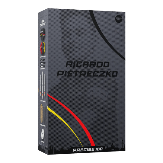 Freccette in acciaio di precisione Ricardo Pietreczko GEN1, numero 180 Precise 180 Ricardo Pietreczko GEN1 Steeldarts zeigen das Design dieser hochwertigen Dartpfeile. Diese Darts sind ideal für Wettkampfspieler.