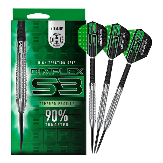 Freccette in acciaio conico Harrows Dimplex S3 Ein weiteres Bild der Harrows Dimplex S3 Tapered Steeldarts. Die Darts liegen nebeneinander.