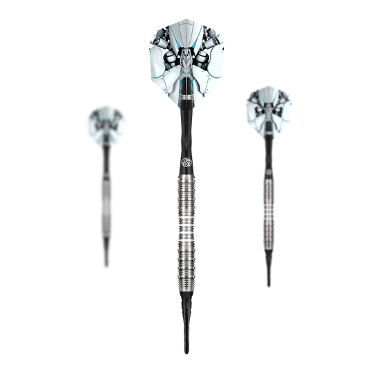 Shot AI Scorpula Soft Darts - 20 g Das Bild zeigt ein komplettes Set der Shot AI Scorpula Softdarts - 20g. Es handelt sich um ein Set für Softdart-Spieler.