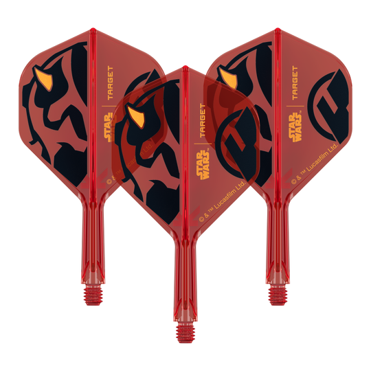 Alette standard Target Star Wars K-Flex Darth Maul No2 Dieses Produkt heißt 410523_Target_StarWars_KFlex_DarthMaul_No2_Standard_Flights_Short_19mm_1Set. Es scheint sich um ein Set von Dart-Flights mit Darth Maul Optik zu handeln.