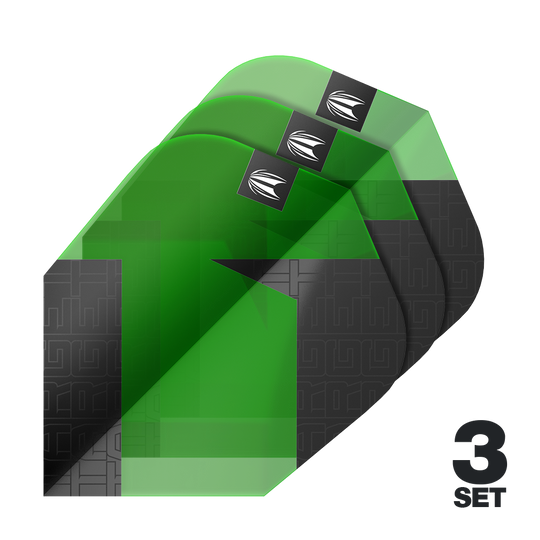 Target Pro Ultra TAG Green Ten-X Standard Flights - 3 set Mehrere Target Pro Ultra TAG Gr n Ten-X Standard Flights - 3 Sets sind aufgereiht. Die Kanten der Flights sind klar definiert.