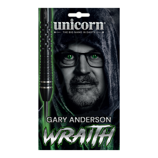 Unicorn Wraith Gary Anderson Fase 6 Freccette in acciaio Unicorn Wraith Gary Anderson Phase 6 Steeldarts. Die Abbildung zeigt ein Set hochwertiger Gary Anderson Steeldarts.