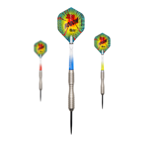Freccette in acciaio Karella Comic Line CL-3 - 24 g Dieses Bild zeigt ein Set der Karella Comic Line CL-3 Steeldarts mit 24 Gramm Gewicht. Das Set eignet sich ideal für Präzisionswürfe.