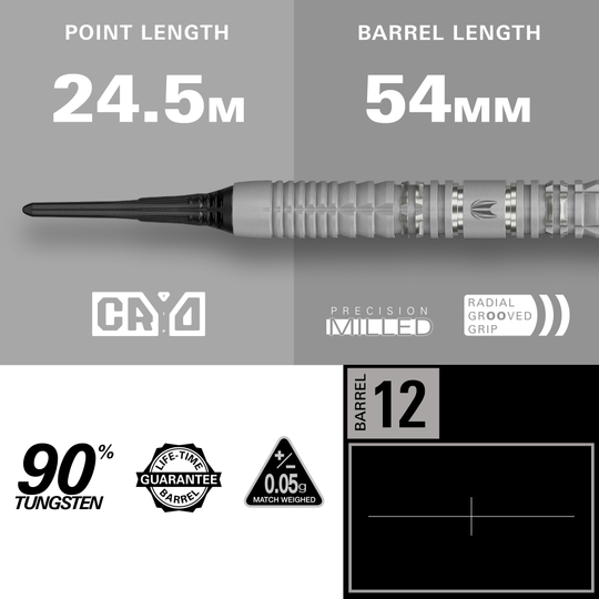Target Cryo 12 freccette morbide Target Cryo 12 Softdarts sind hier zu sehen. Sie überzeugen durch ein einzigartiges Design und hohe Qualität.