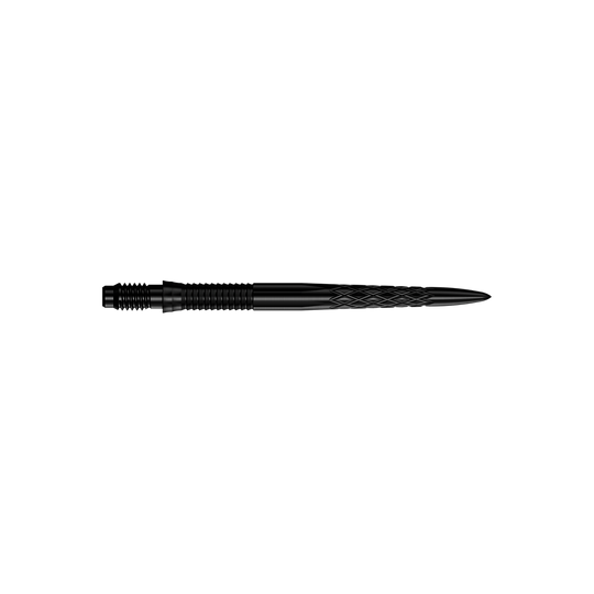 Punte per freccette Mission R2.5 Rapid Point DSX - Nere Abgebildet sind schwarze Dartspitzen mit einer Länge von 30 mm. Die Spitzen liegen parallel zueinander.