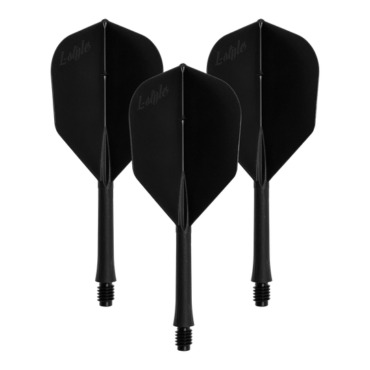 BarFlights stile L 2BA L3 - 260 Das Bild zeigt ein Set von schwarzen Dart-Flights. Die Datei heißt LSF-900_L-Style_BarFlight_Schwarz_1Set.