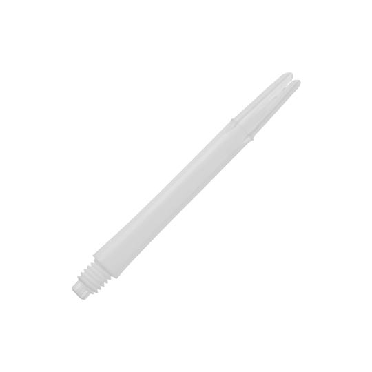 Alberi a L bloccati dritti - Bianco Auf dem Bild ist ein gerader, weißer Dartshaft ohne Kappen zu sehen. Der Shaft ist schlicht gestaltet und hat eine Länge von 46 mm.