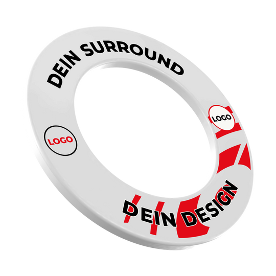 Cornice per bersaglio con il tuo design Ein Bild mit dem Namen MSF-Wei_Dartboard_Surround_Wunschdruck_Schwarz_Wei_1. Es zeigt vermutlich ein Dartboard-Surround in Schwarz-Weiß mit individuellem Druck.