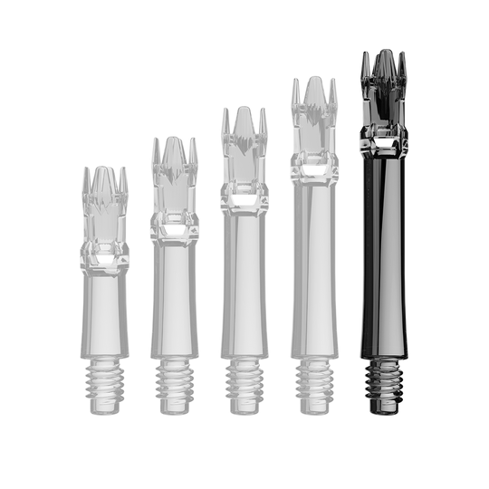 Alberi di ricambio L-Style L-System - Nero trasparente Das Bild zeigt eine transparente Ersatzshaft in Schwarz. Die Shaft ist schlank und wird von oben präsentiert.