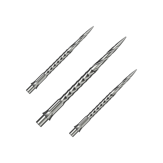 Punte per freccette in acciaio Caliburn System - Spiro - NoLip - argento Das Bild zeigt vermutlich eine Steeldartspitze aus Silber mit einer Länge von 36 mm. Es handelt sich um eine Spiro NoLip Spitze aus dem Caliburn Evo System.