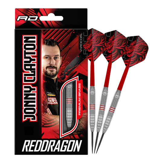 Freccette in ottone e acciaio Red Dragon Jonny Clayton - 21 g Red Dragon Jonny Clayton Brass Steeldarts - 21 g wird gezeigt. Der Dartpfeil besteht aus Messing und ist optimal für Dartspieler.