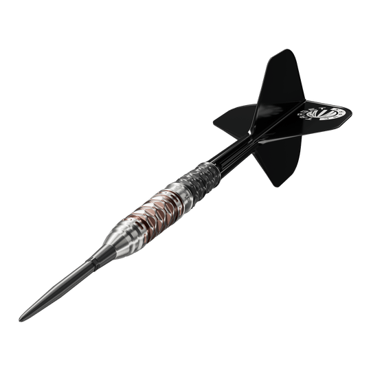 Freccette Target Japan Charis GEN6 Swiss Point in acciaio - 23 g Die Target Japan Charis GEN6 Swiss Point Steeldarts - 23g werden hier abgebildet. Man erkennt das schlanke Barrel und die präzise Verarbeitung.