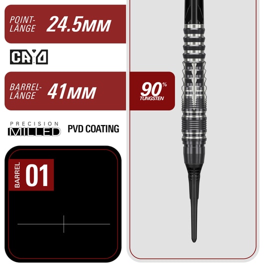 Freccette morbide Target Black Marque Blaze - 18 g Die Target Black Marque Blaze Softdarts - 18g sind abgebildet. Diese Darts zeichnen sich durch ihr elegantes schwarzes Design aus.