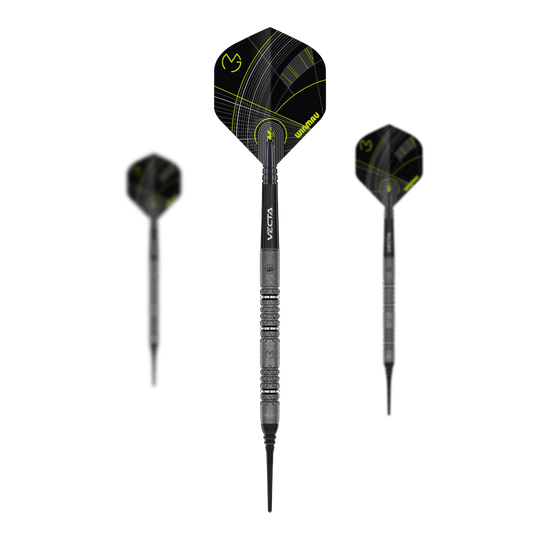 Winmau Michael Van Gerwen Signature Edition Softdarts - 20g Das Bild zeigt die Winmau Michael Van Gerwen Signature Edition Softdarts mit einem Gewicht von 20g. Die Darts sind im Set abgebildet.