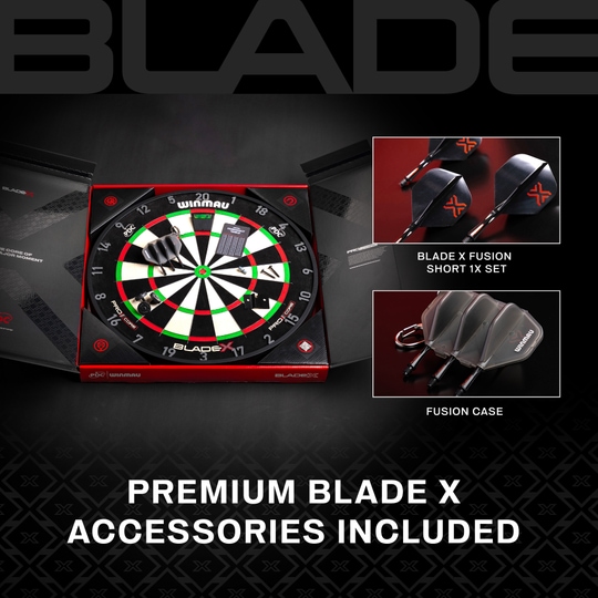 Bersaglio per freccette in acciaio Winmau Blade X ProCore Das Bild zeigt eine Detailaufnahme des Winmau Blade X ProCore Steeldartboards. Es hebt die Besonderheiten der Scheibe hervor.