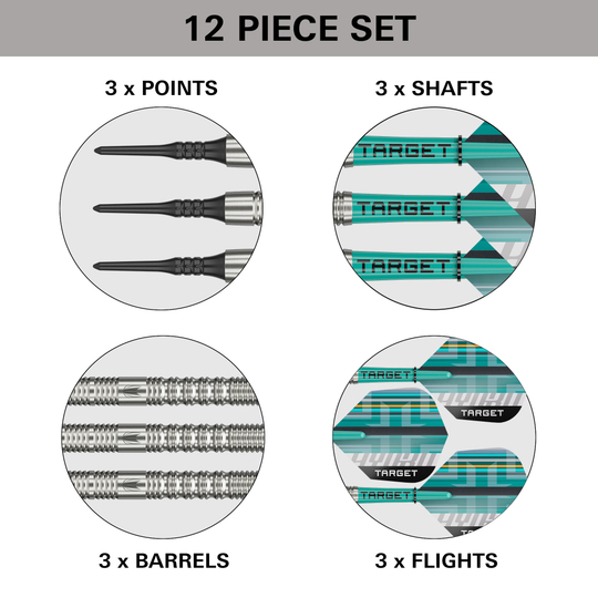 Target Hydro 12 freccette morbide Das Bild zeigt die Target Hydro 12 Softdarts. Diese Darts sind für das Softdartspiel konzipiert.