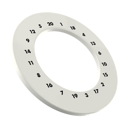Cornice per bersaglio per freccette con numeri HD - Colori personalizzati Abgebildet ist ein weißer Dartboard-Surround ohne Logo. Der Dateiname ist 'DBS-HDOL-weiss_HD_Zahlen_Dartboard_Surround_Ohne_Logo_Wei_3'.