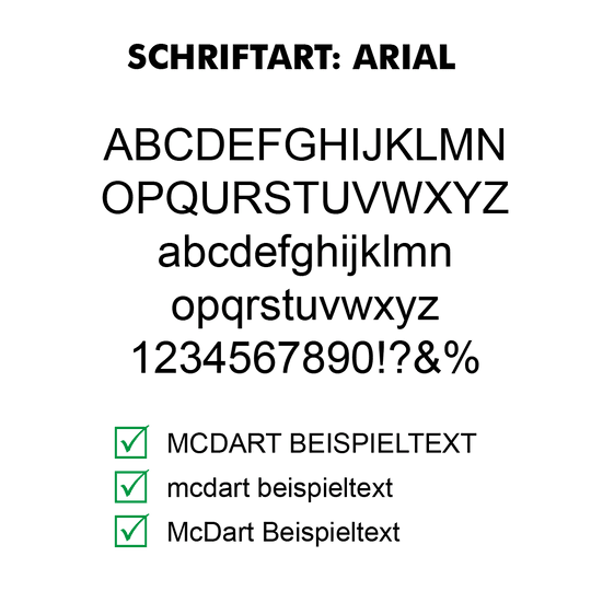 Flightdruck_Schriftart_AriallJyHHriEVk2tJ Dart-Flight Beispiel mit Arial-Schrift. Sichtbare Details der Schrift werden präsentiert.
