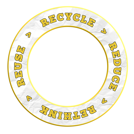 McDart Ricicla Riduci Ripensa Riutilizza Bersaglio per freccette Das Bild zeigt das Produkt mit dem Dateinamen MSF-C7_McDart_Recyle_Reuse_Reduce_Rethink_Surround_Gelb_2. Es ist ein gelber Dartboard-Surround, der Nachhaltigkeit thematisiert.