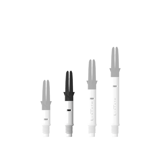 L-L-Style-Shaft Carbon Silent Straight - Bianco Zu sehen ist der L-Style L-Shaft Carbon Silent Straight in Weiß, Modell 190. Es handelt sich um ein hochwertiges Dartshaft-Zubehör.