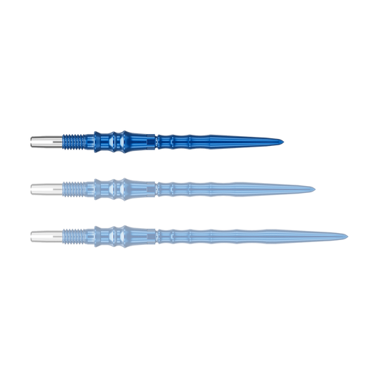 Punte per freccette Target Japan Premium Swiss Point - Blu Das Bild zeigt ein einzelnes, blaues Dartspitze. Die Spitze ist 30 mm lang.