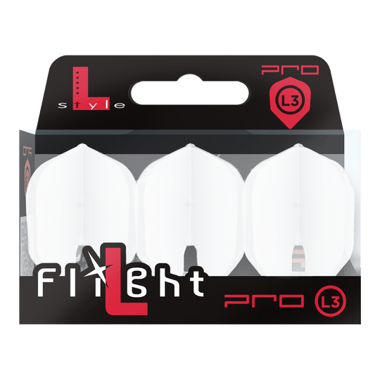 Voli a forma di L-Style Champagne L3PRO Das Bild zeigt ein Produkt mit dem Namen 'L-Style Champagne L3PRO Shape Flights White 2'. Es handelt sich vermutlich um einen weißen Dart-Flug in spezieller Form.