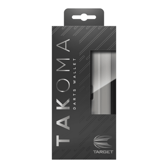 Target Takoma Dartwallet Auf dem Bild ist eine Verpackung für ein Dartwallet der Marke Target zu sehen. Die Verpackung ist schwarz-grau mit der Aufschrift "Takoma Darts Wallet".