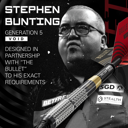 Freccette morbide Target Stephen Bunting GEN5 Void - 18 g Das Foto zeigt die Target Stephen Bunting GEN5 Void Softdarts - 18g. Diese Softdarts überzeugen durch ihr einzigartiges Design und ihre Qualität.