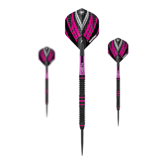 Gezeigt wird ein Set der Winmau Team 360 Rebecca Allen Steeldarts - 24g. Dieses Set eignet sich ideal für Sammler und leidenschaftliche Dartspieler.