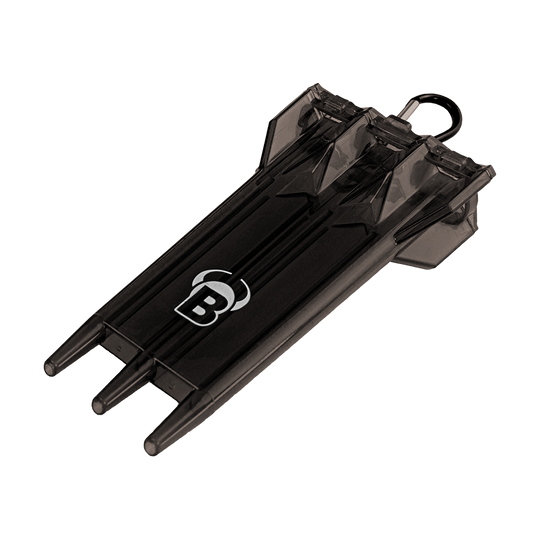 66421_Bulls_ACRA_X_Dartcase_Black_1 Das Bild zeigt das Produkt "Bulls ACRA X Dartcase". Es ist ein schwarzes Etui zur Aufbewahrung von Darts mit einem weißen "B"-Logo darauf.