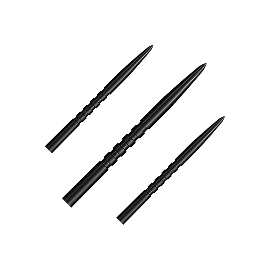 Punte per freccette in acciaio Shot Grip Point - Nero Das Foto zeigt ein Set schwarzer Steeldartspitzen. Es handelt sich um das Modell Grip Point mit 35 mm Länge.