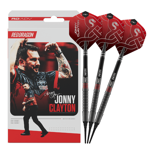Freccette morbide Red Dragon Jonny Clayton RD-ADV - 18 g Das Foto zeigt die Red Dragon Jonny Clayton RD-ADV Softdarts - 18g. Die volle Länge des Darts ist abgebildet.