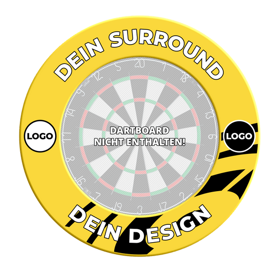 Cornice per bersaglio con il tuo design Dieses Bild zeigt das Produkt MSF-Gelb_Dartboard_Surround_Wunschdruck_Gelb_3. Es handelt sich um einen gelben Dartboard-Surround mit individuellem Wunschdruck.