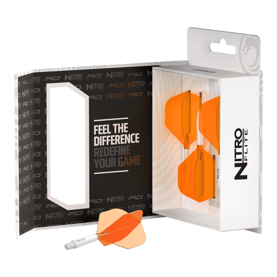 Red Dragon Nitroflite Asta bianca Alette arancioni n. 2 Abgebildet ist der Red Dragon Nitroflite White Shaft Orange Flights No2. Der Dart-Schaft ist weiß und die Flights sind orange.